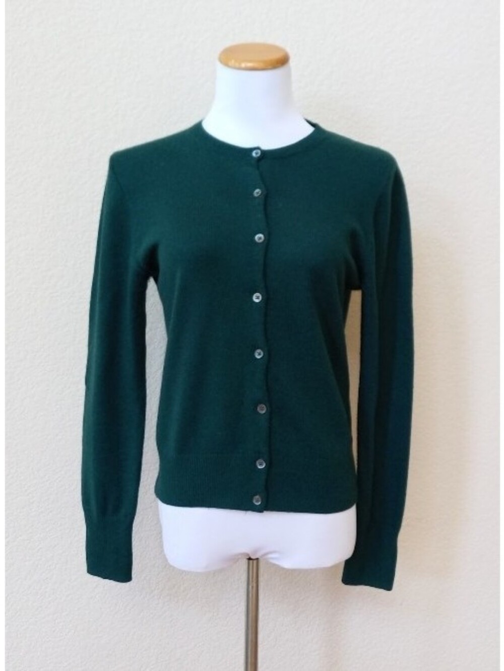 J. Crew 100% cashmere crewneck cardigan sweater in a deep forest green